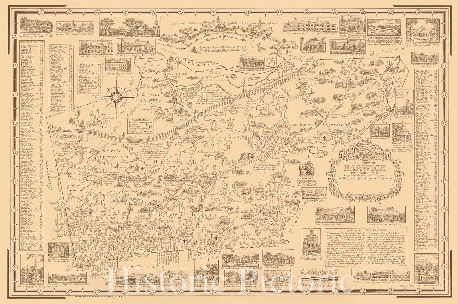 Historic Map The Town of Harwich, Massachusetts., 1942, Vintage Wall