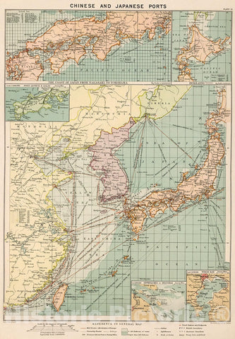 Historic Map : Chinese and Japanese ports, 1905, Vintage Wall Decor