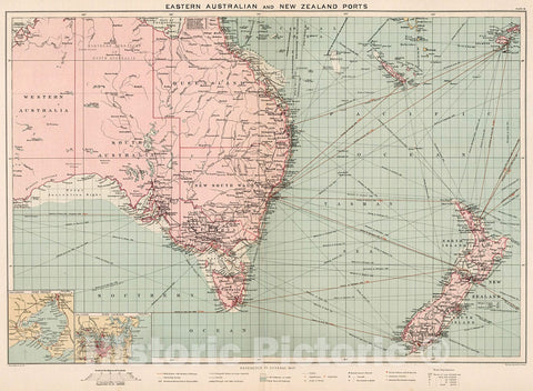Historic Map : Eastern Australian and New Zealand ports, 1905, Vintage Wall Decor