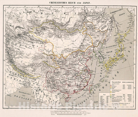 Historic Map : Chinesisches Reich und Japan, 1875, Vintage Wall Decor