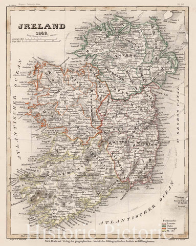 Historic Map : Ireland 1849, 1852, Vintage Wall Decor