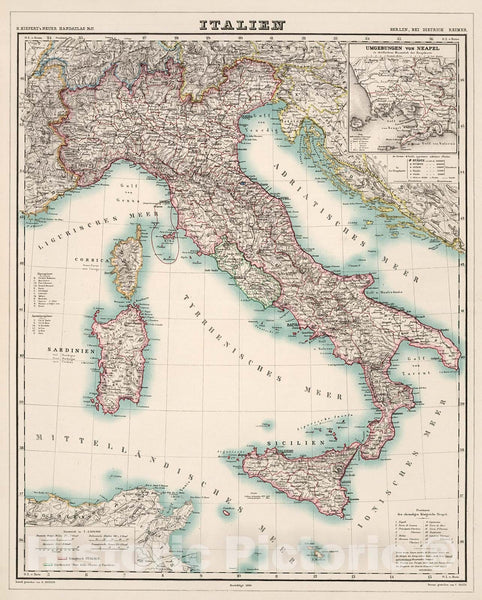 Carte Ancienne De L'Italie 1938 - Reproduction Décor Mural Vintage - Prêt à Accrocher