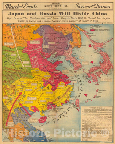 Historic Map : Japan and Russia Will Divide China, 1940, Vintage Wall Decor