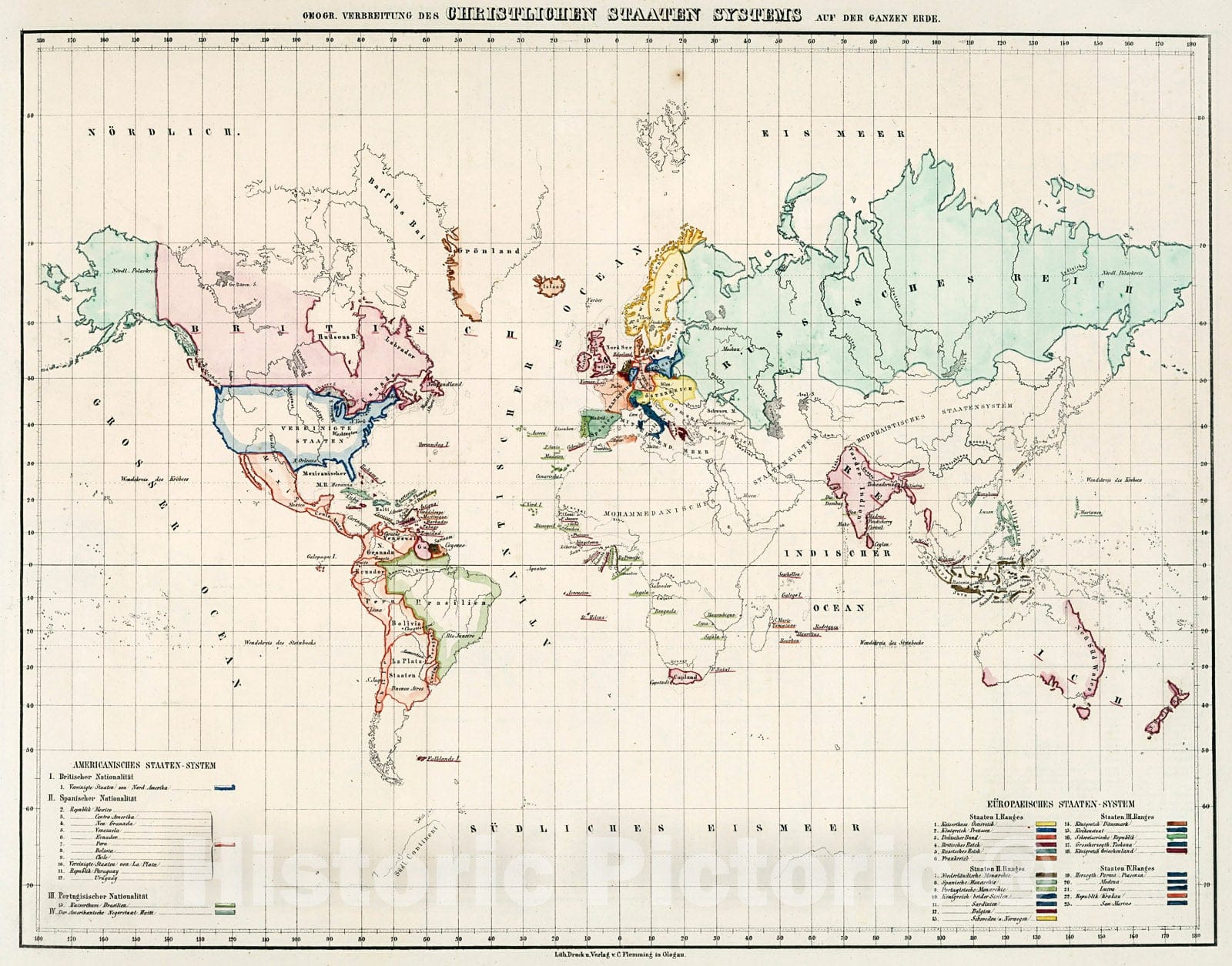 Historic Map : Geogr. Verbreitung des Christlichen Staaten Systems auf der Ganzen Erde., 1846, Vintage Wall Decor