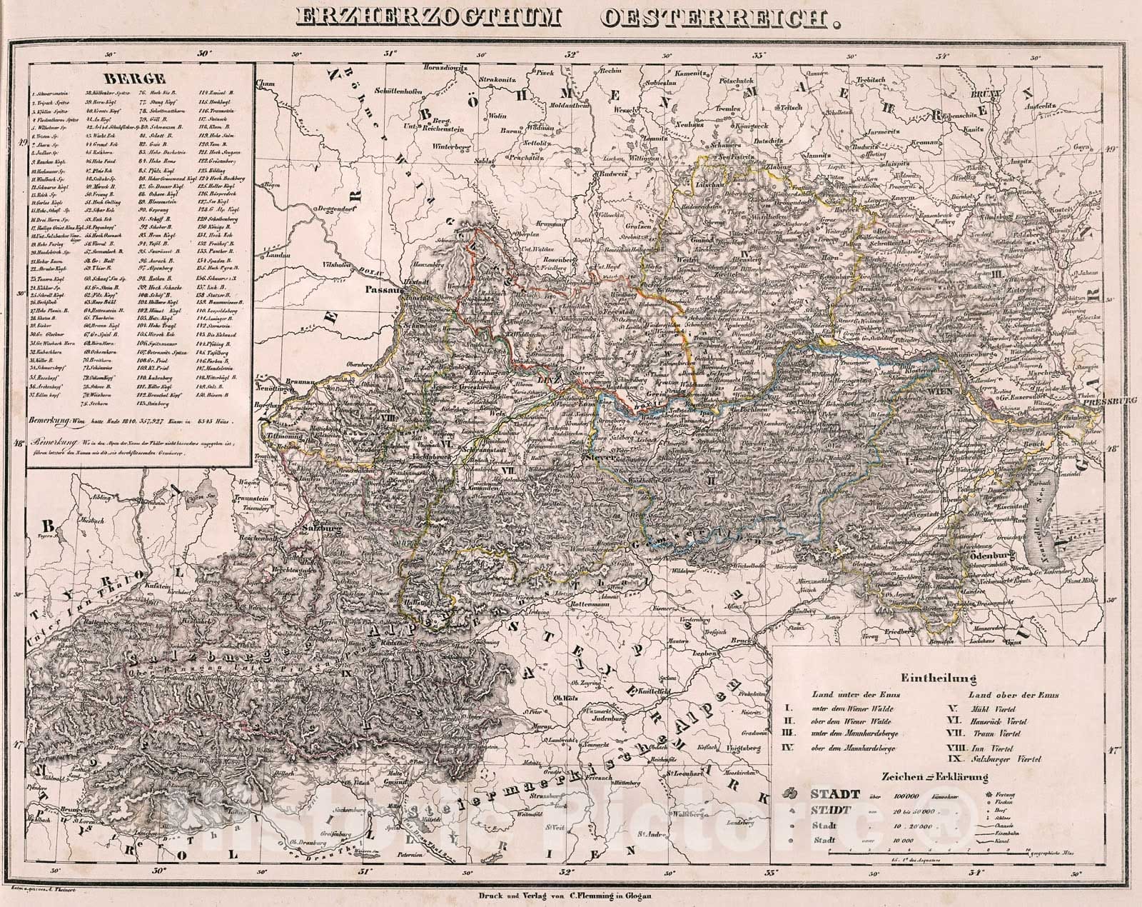 Historic Map : Erzherzogthum Oesterreich., 1846, Vintage Wall Decor