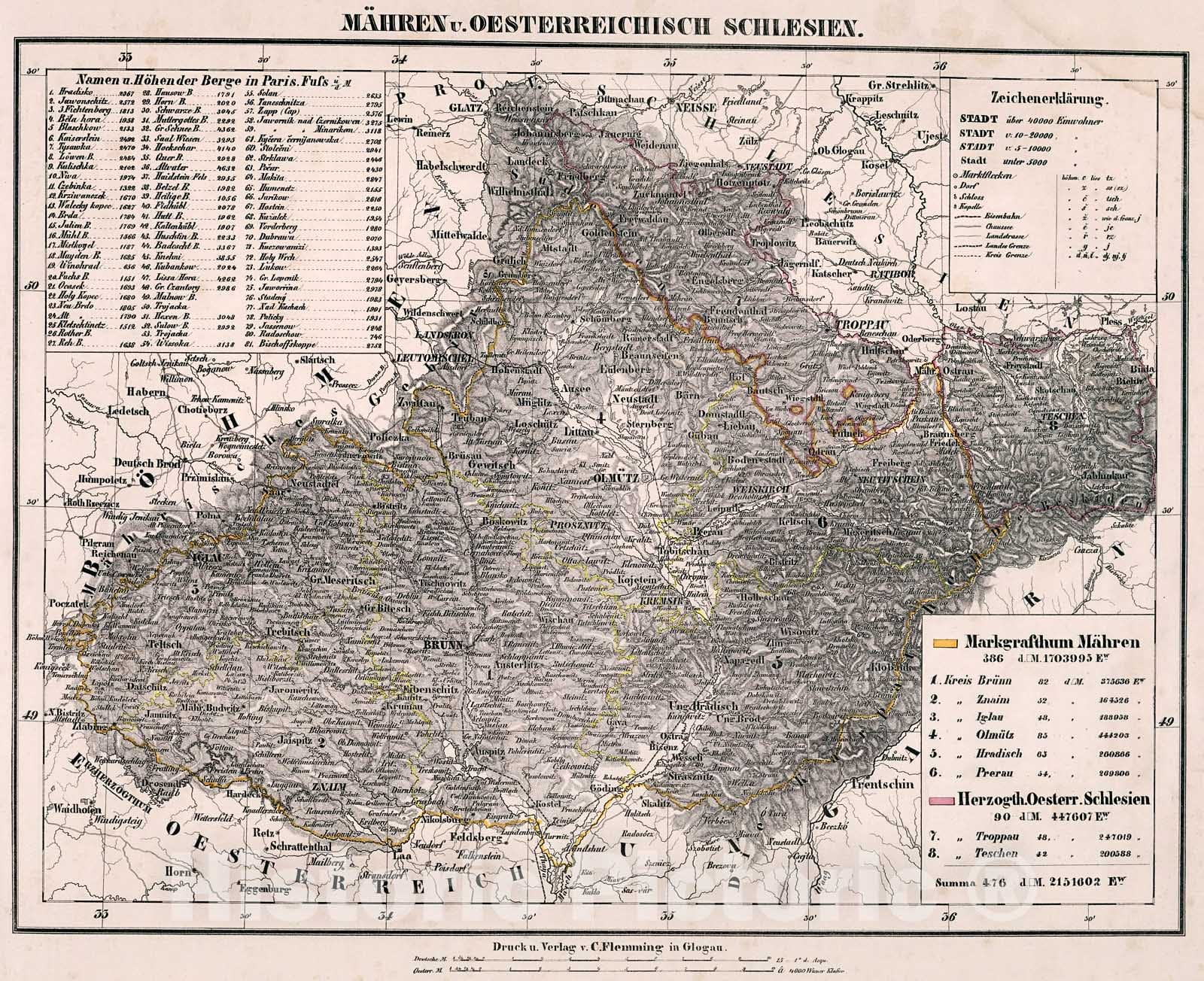 Historic Map : Maehren u. Oesterreichisch Schlesien., 1846, Vintage Wall Decor