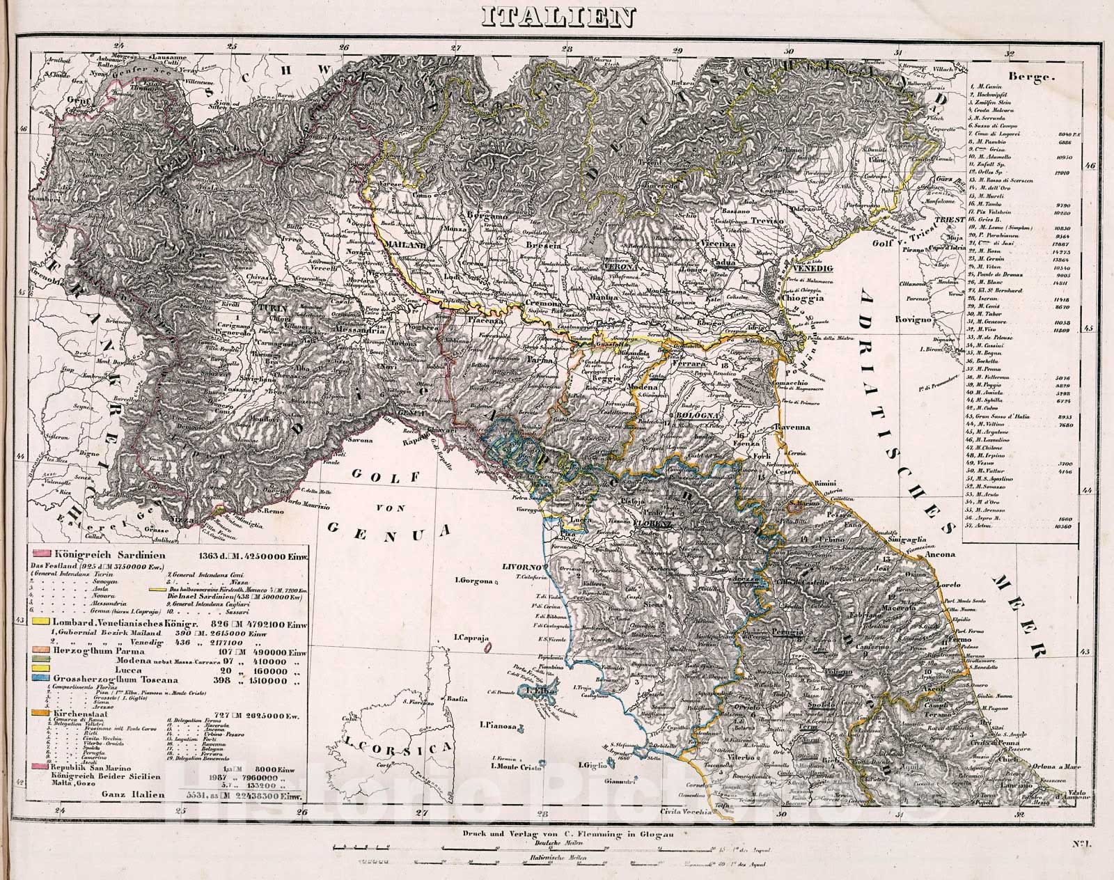 Historic Map : Italien., 1846, v2, Vintage Wall Decor