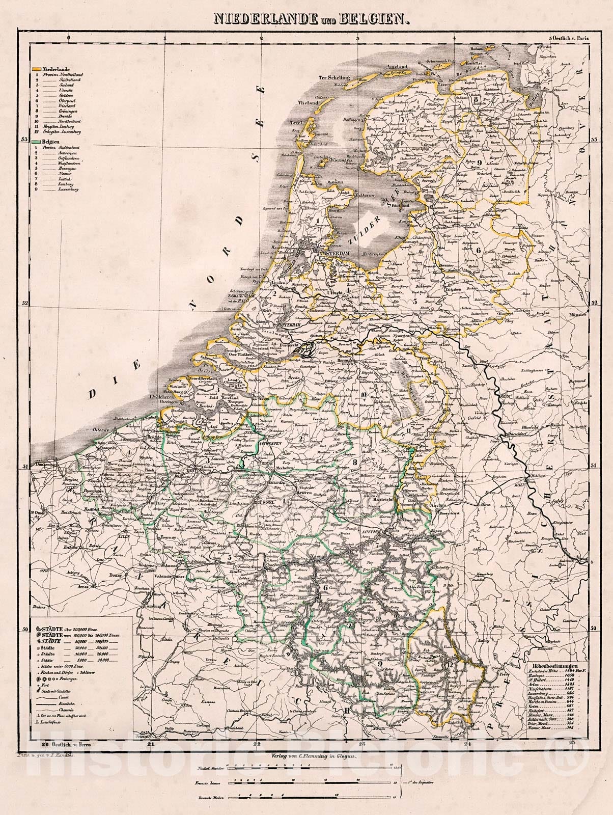 Historic Map : Niederlande und Belgien., 1846, Vintage Wall Decor