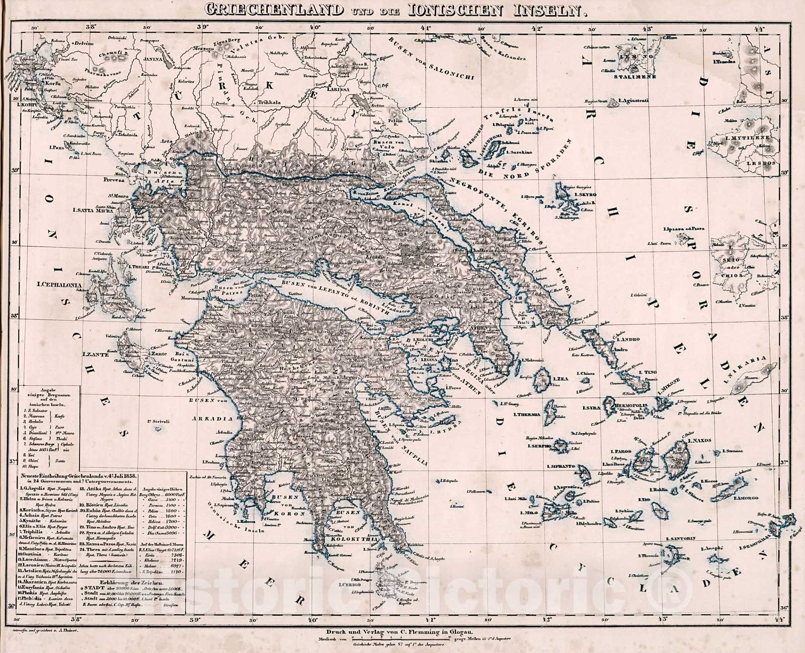 Historic Map : Griechenland und die Ionischen Inseln., 1846, Vintage Wall Decor