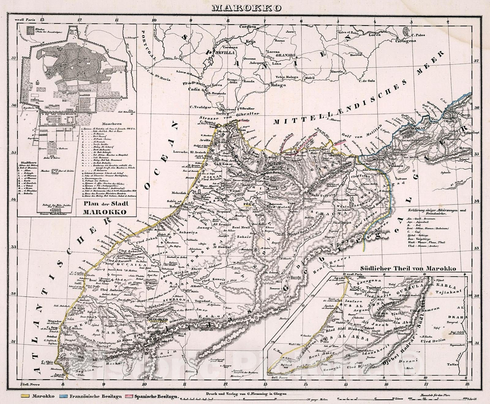 Historic Map : Marokko., 1846, Vintage Wall Decor