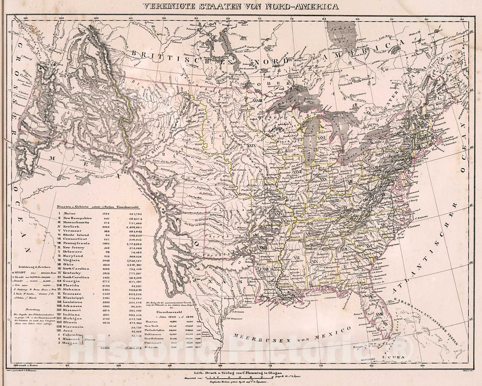Historic Map : Vereinigte Staaten von Nord-America., 1846, Vintage Wall Decor