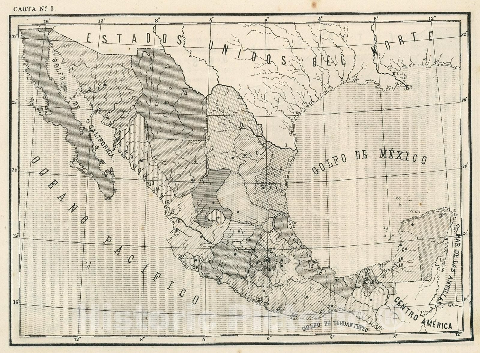 Historic Map : Text and Atlas Map: Carta Num. 3. Rios Principales de la Republica., 1874, Vintage Wall Decor