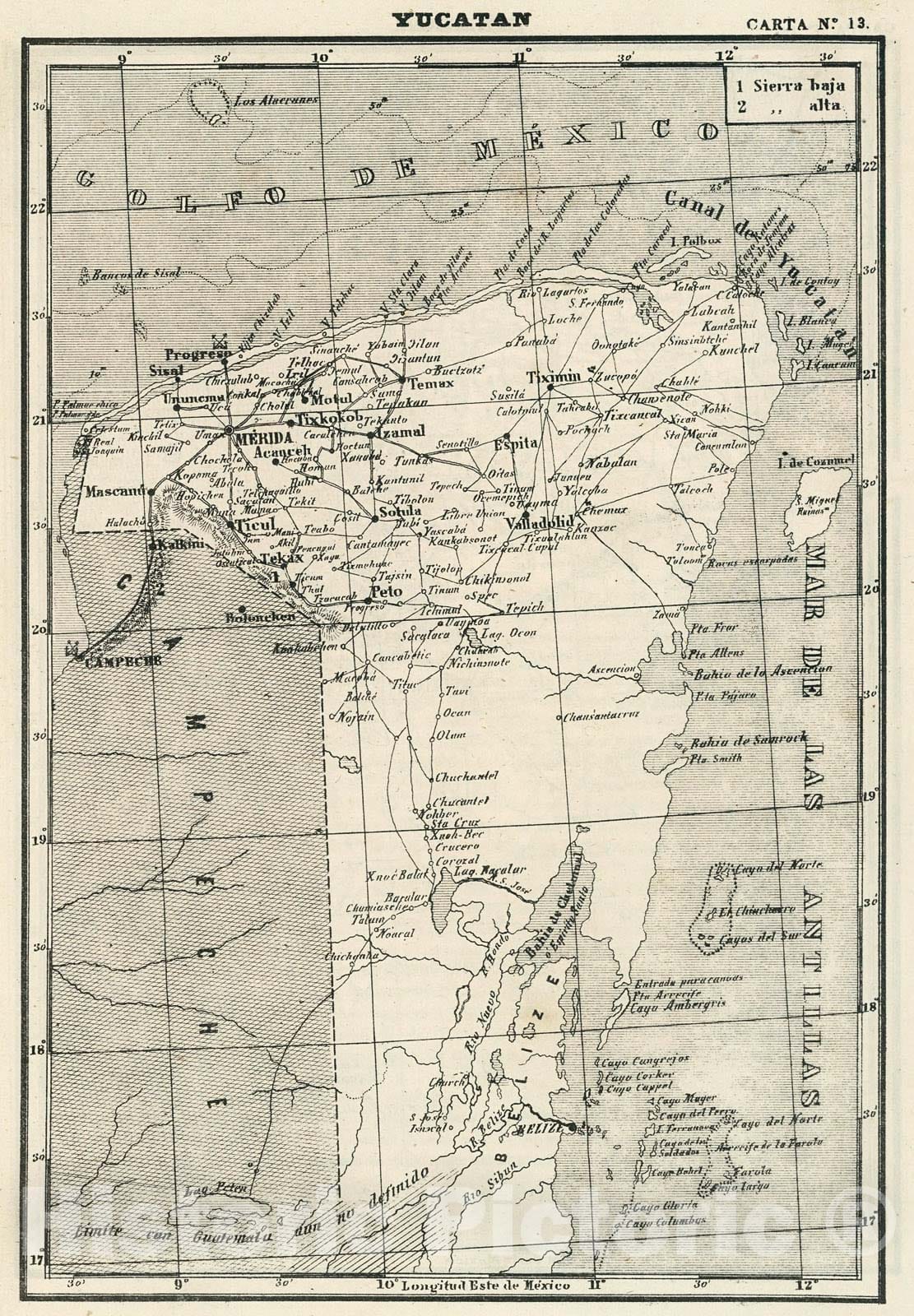 Historic Map : Text and Map: IX. Yucatan. Carta No. 13., 1874, Vintage Wall Decor