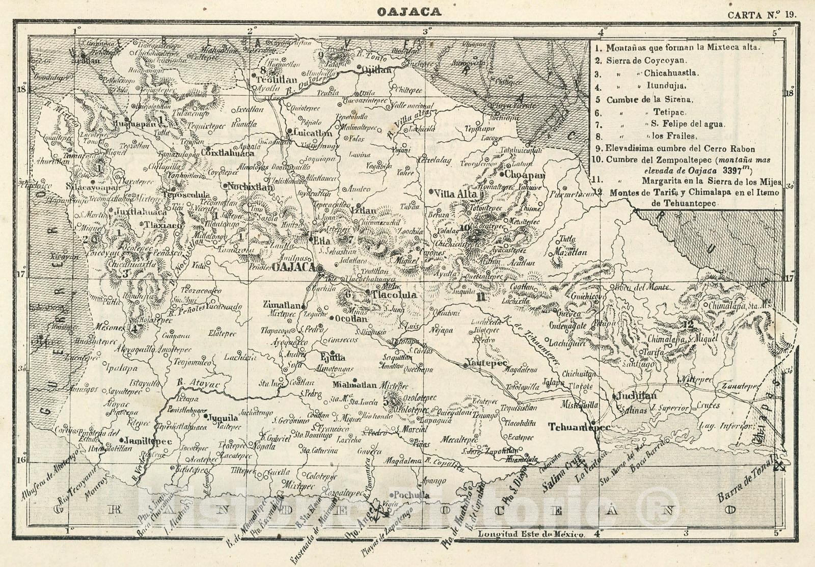 Historic Map : Text and Map: XV. Oajaca. Carta No. 19., 1874, Vintage Wall Decor