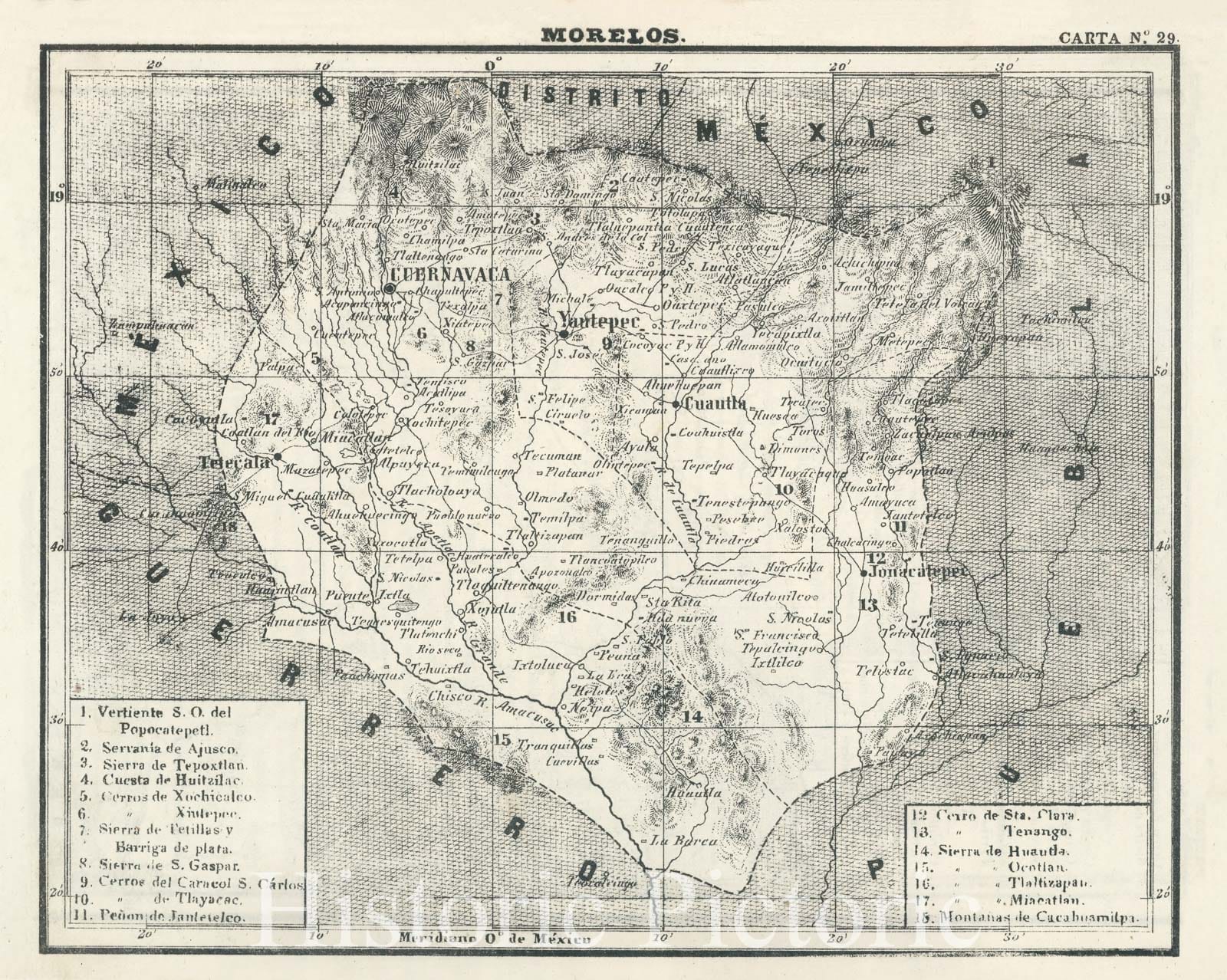 Historic Map : Text and Map: XXV. Morelos. Carta No. 29., 1874, Vintage Wall Decor