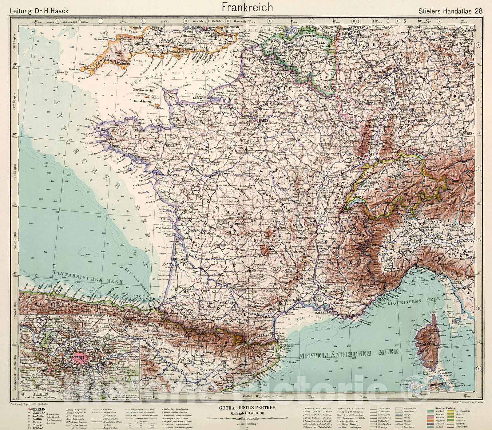 Historic Map : Frankreich., 1945, Vintage Wall Decor