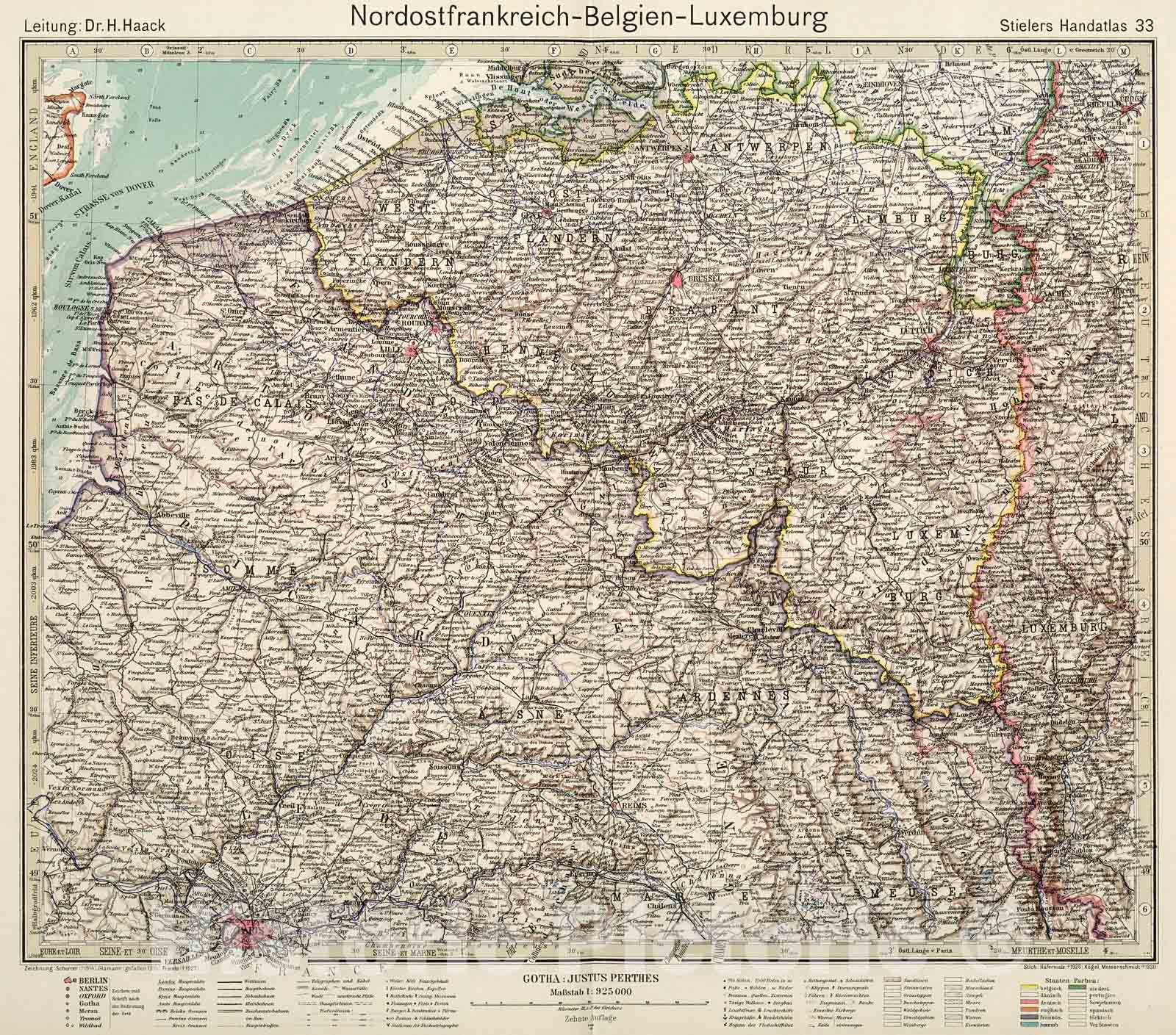 Historic Map : Nordostfrankreich - Belgien - Luxemburg., 1945, Vintage Wall Decor