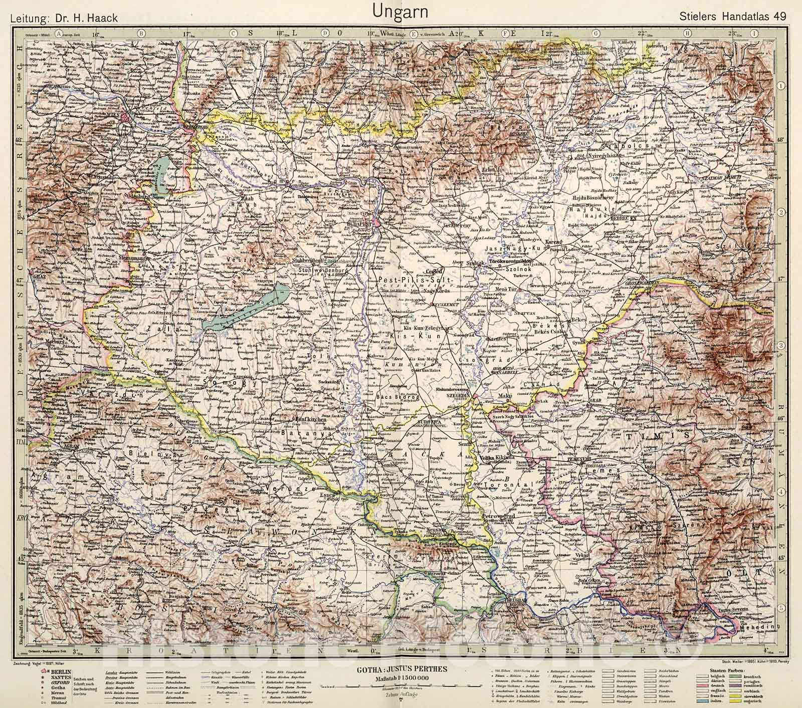 Historic Map : Ungarn., 1945, Vintage Wall Decor