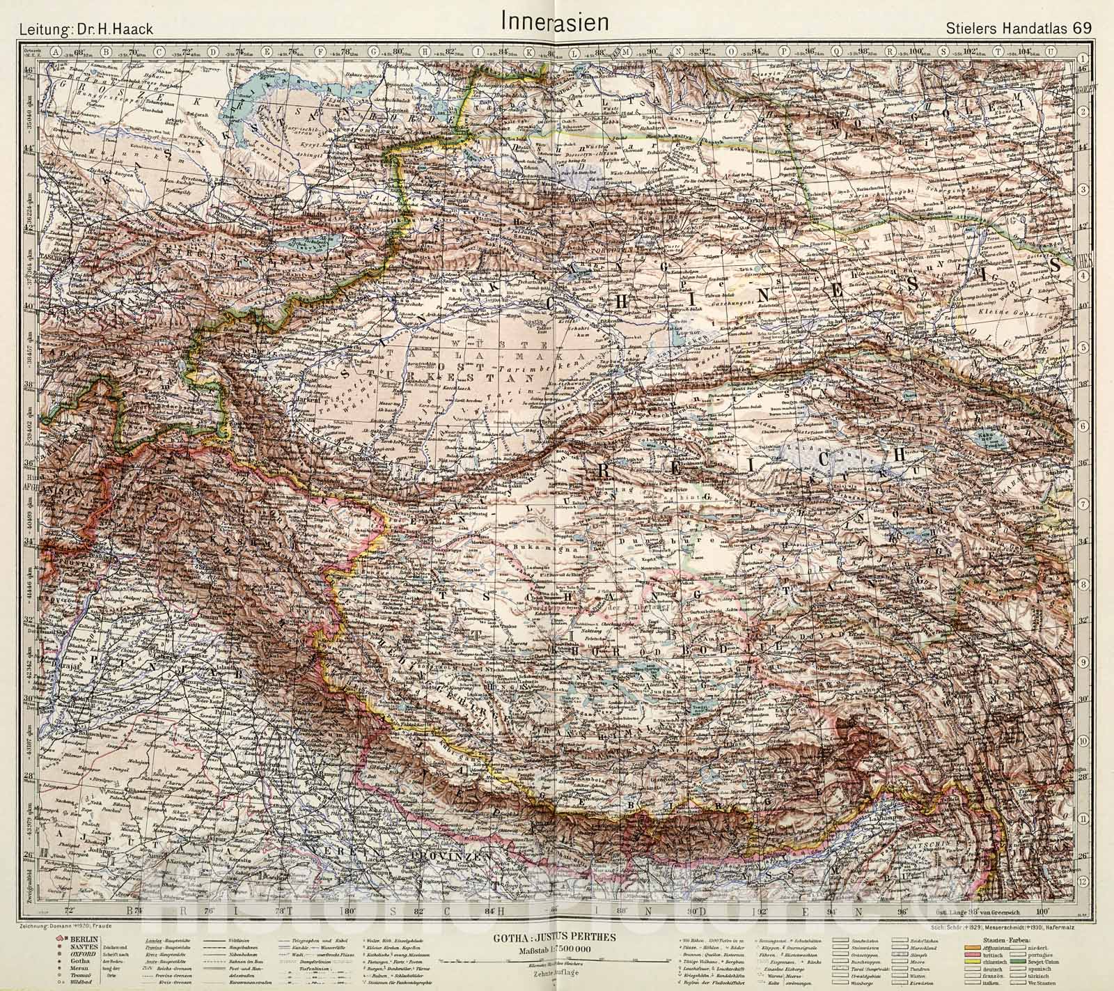 Historic Map : Innerasien., 1945, Vintage Wall Decor
