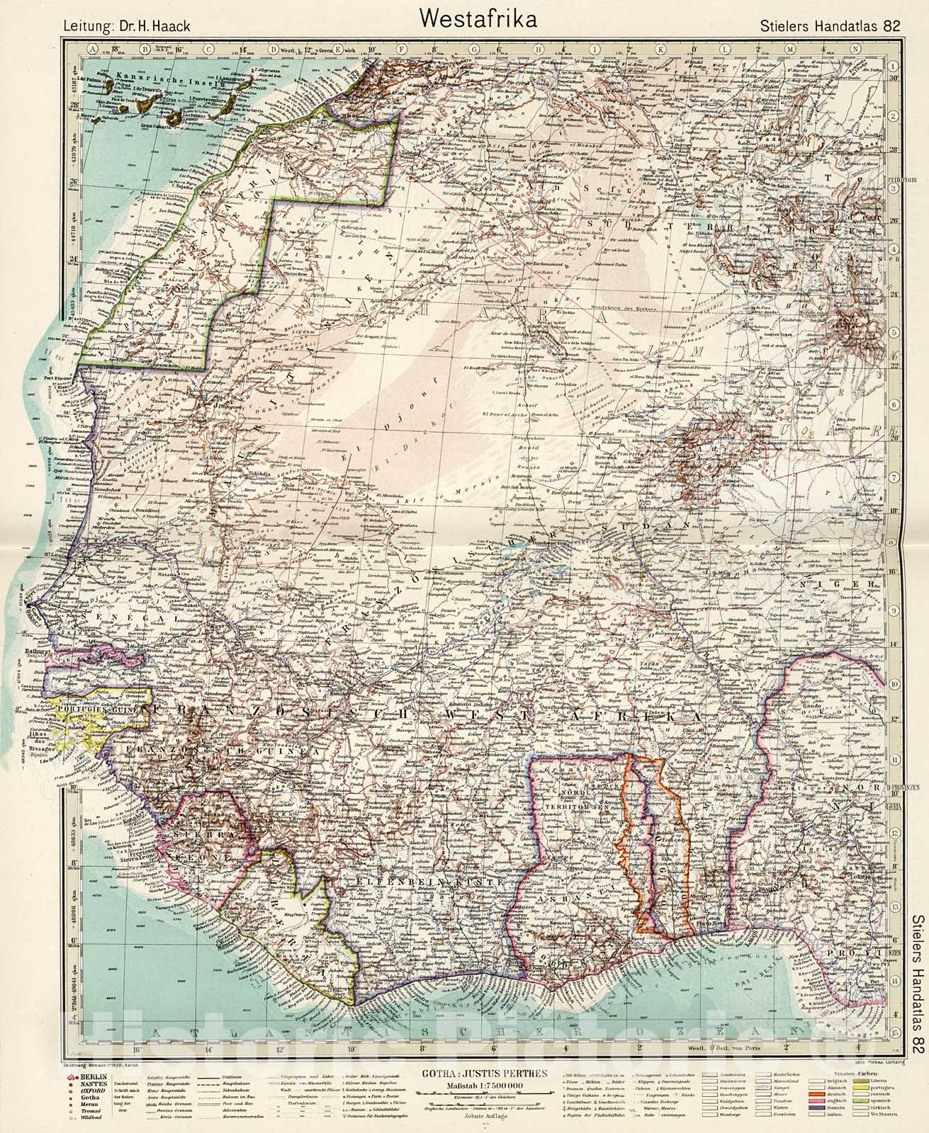 Historic Map : Westafrika., 1945, Vintage Wall Decor