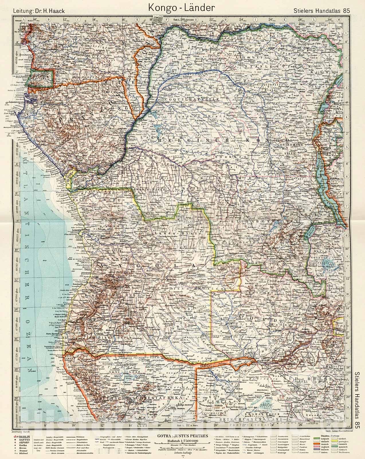 Historic Map : Kongo-Laender., 1945, Vintage Wall Decor