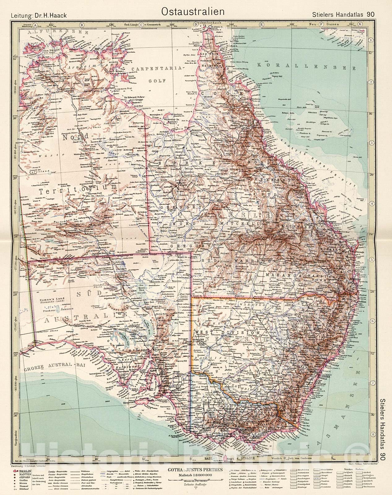 Historic Map : Ostaustralien., 1945, Vintage Wall Decor