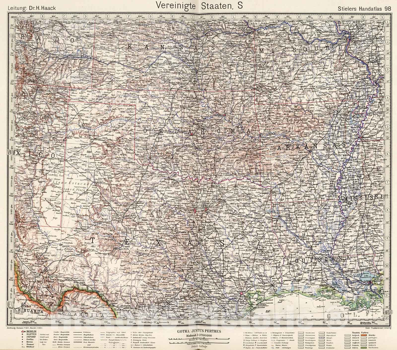 Historic Map : Vereinigte Staaten, S., 1945, Vintage Wall Decor