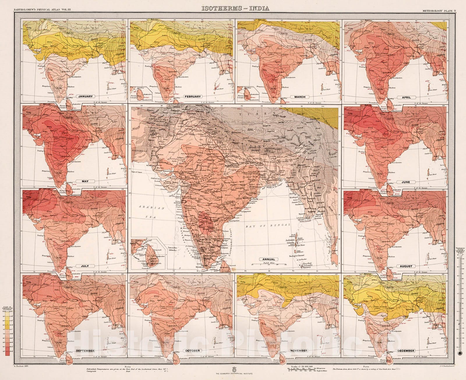Historic Map : Plate 9. Isotherms - India., 1899, Vintage Wall Decor