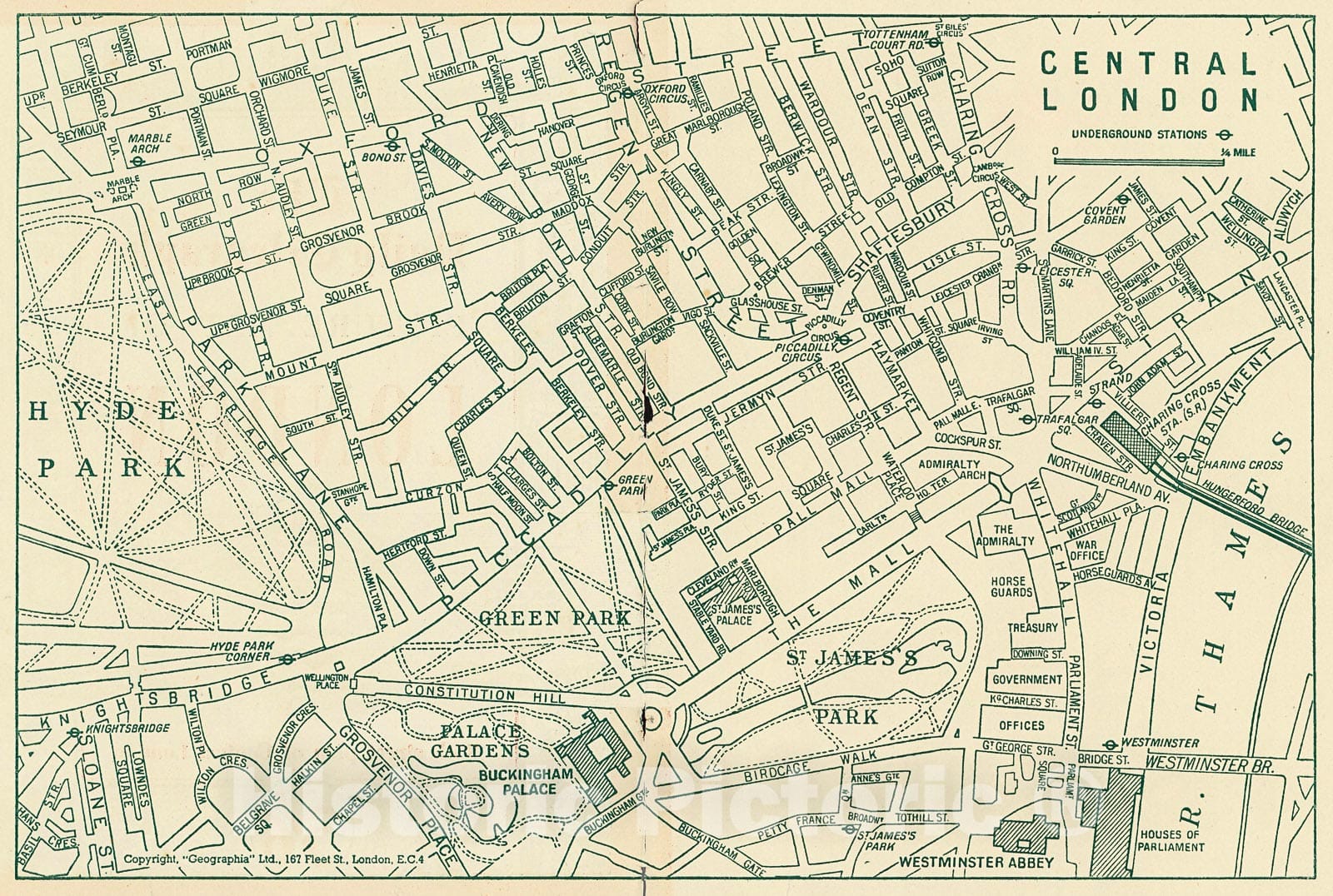 Historic Map : Central London., 1930, Vintage Wall Decor