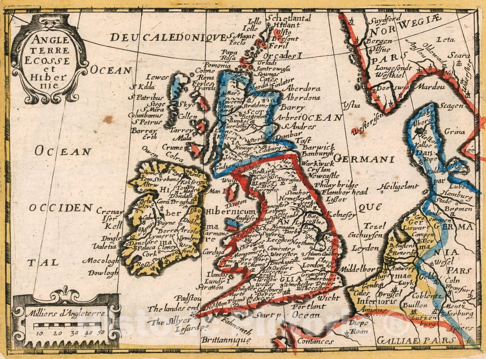 Historic Map : Angleterre, Ecosse et Hibernie., 1659, Vintage Wall Decor