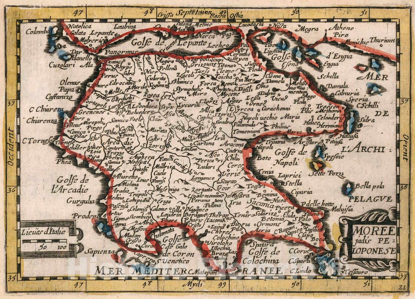 Historic Map : Moree jadis Peloponse., 1659, Vintage Wall Decor