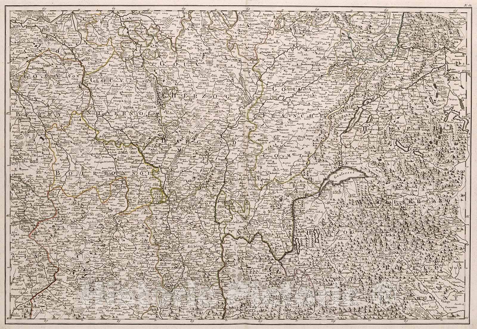 Historic Map : Neueste Generalkarte von Frankreich (central eastern sheet)., 1800, Vintage Wall Decor