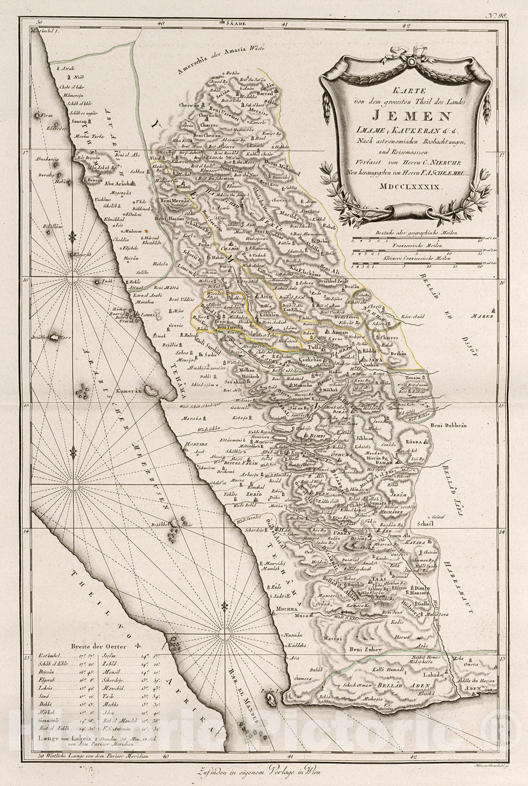 Historic Map : Karte von dem groessten Theil des Landes Jemen, Lmame, Kaukeban., 1800, Vintage Wall Decor