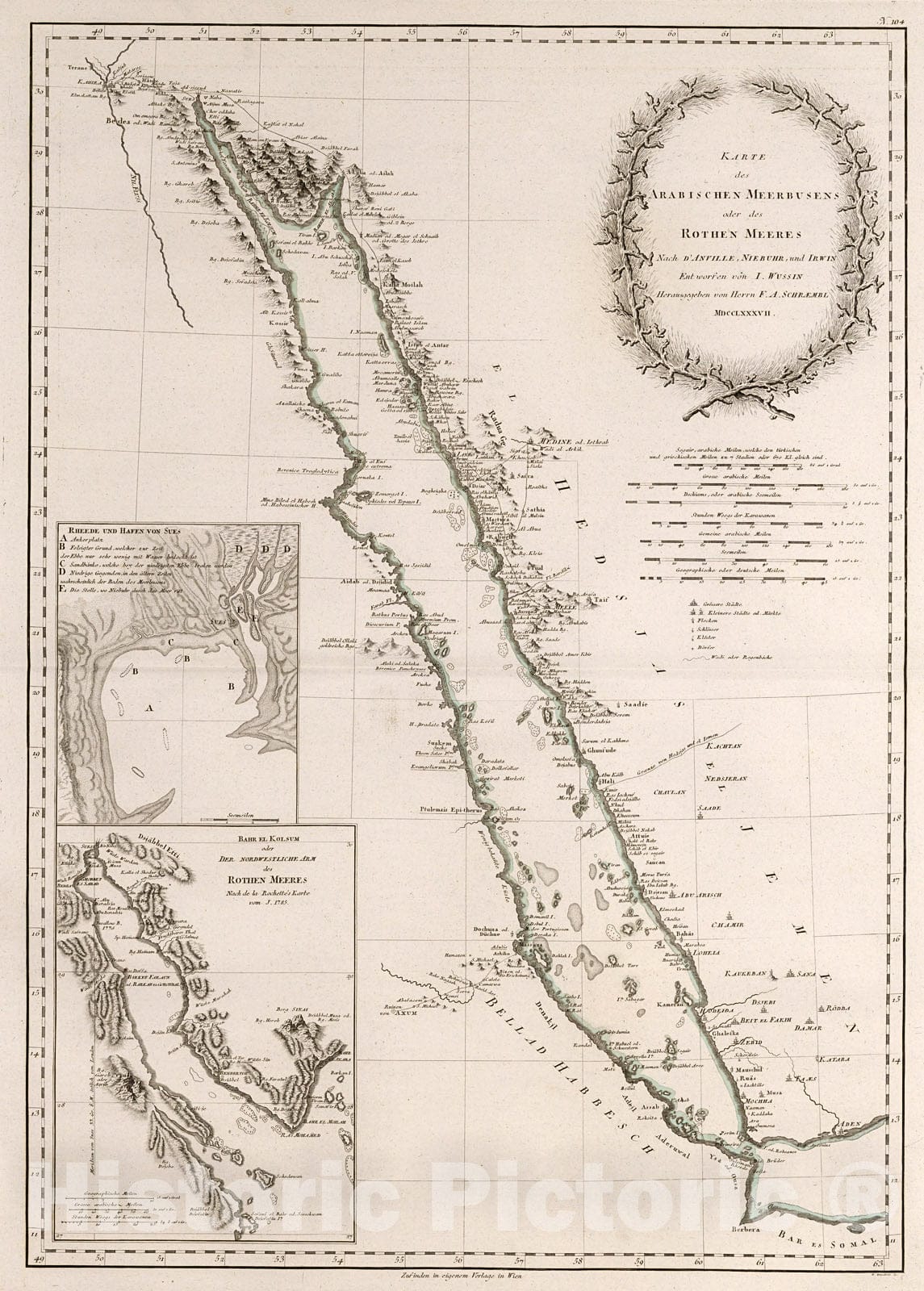 Historic Map : Karte des Arabischen Meerbusens oder des Rothen Meeres., 1800, Vintage Wall Decor