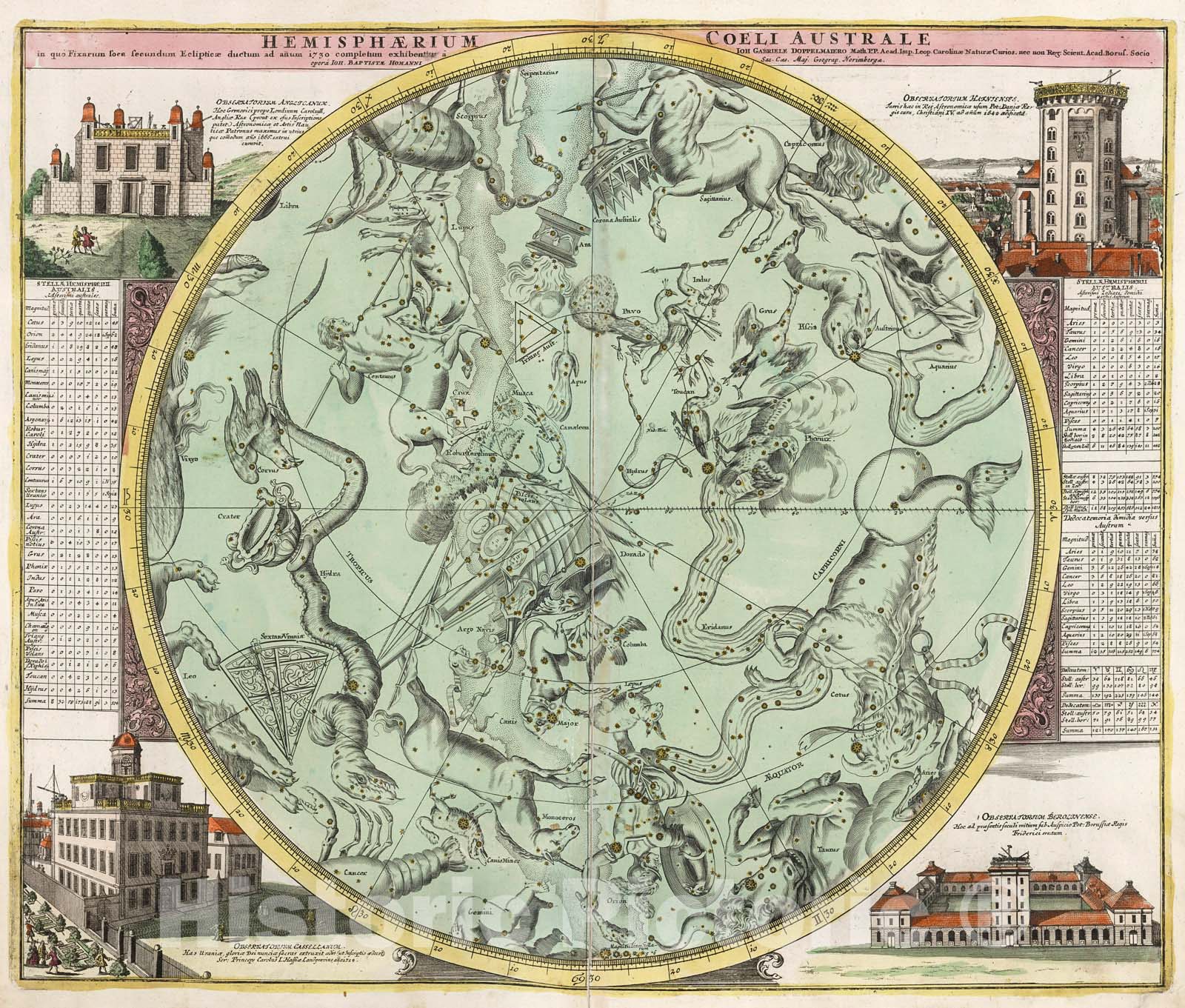 Historic Map : Hemisphaerium Coeli Australe., 1716, Vintage Wall Decor