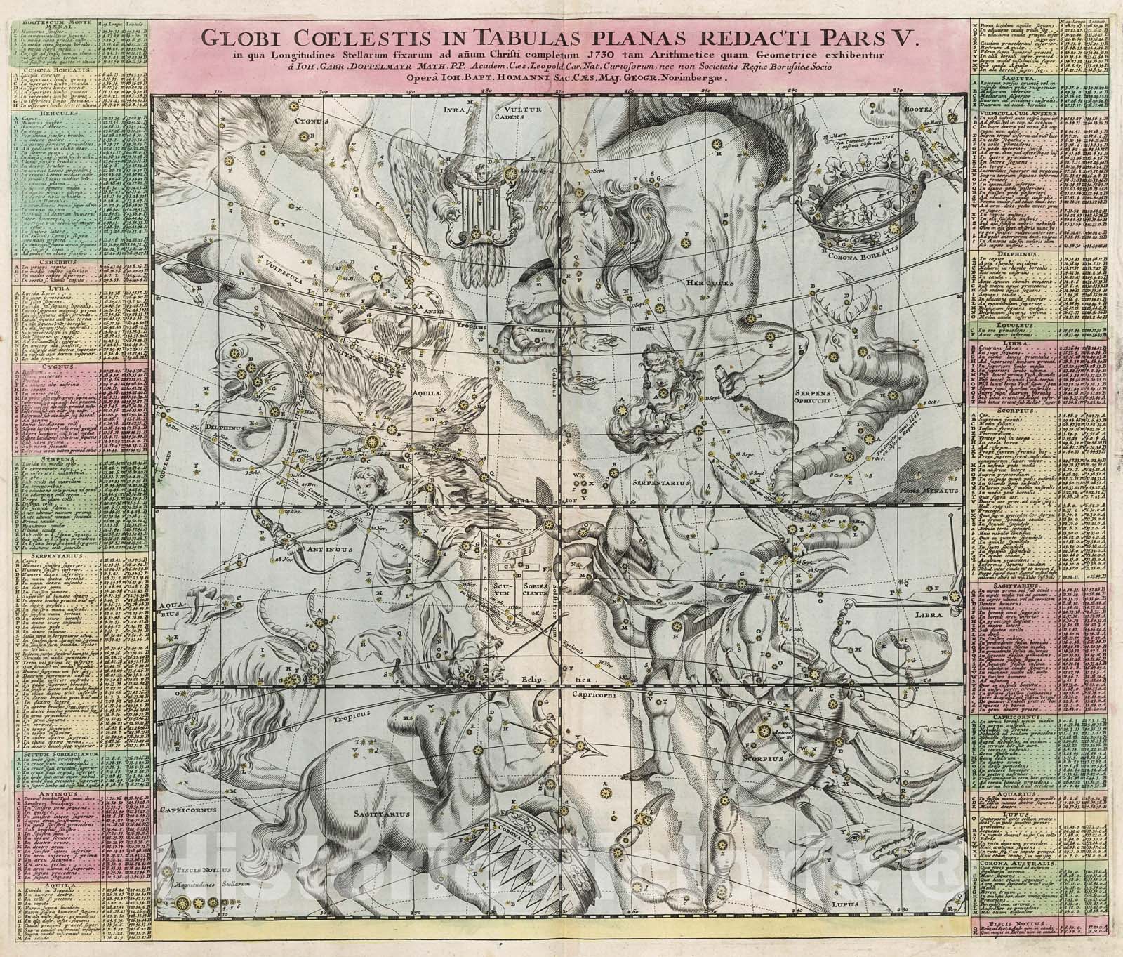 Historic Map : Globi Coelestis in Tabulas Planas Redacti Pars V., 1716, Vintage Wall Decor