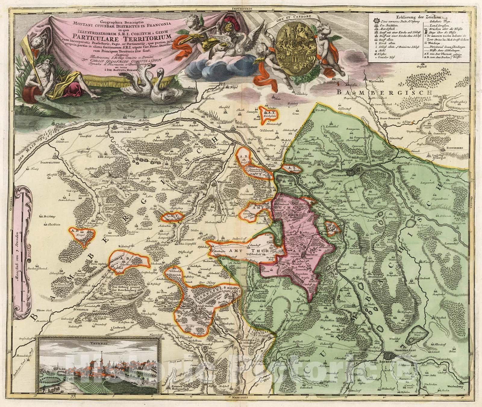 Historic Map : Geographica Descriptio Montani Cuiusdar Districtus in Franconia., 1716, Vintage Wall Decor