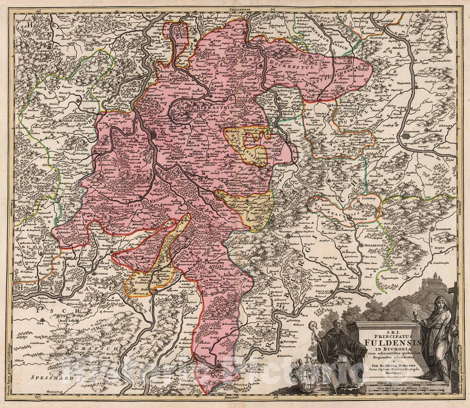 Historic Map : S.R.I. Principatus Fuldensis in Buchonia., 1716, Vintage Wall Decor