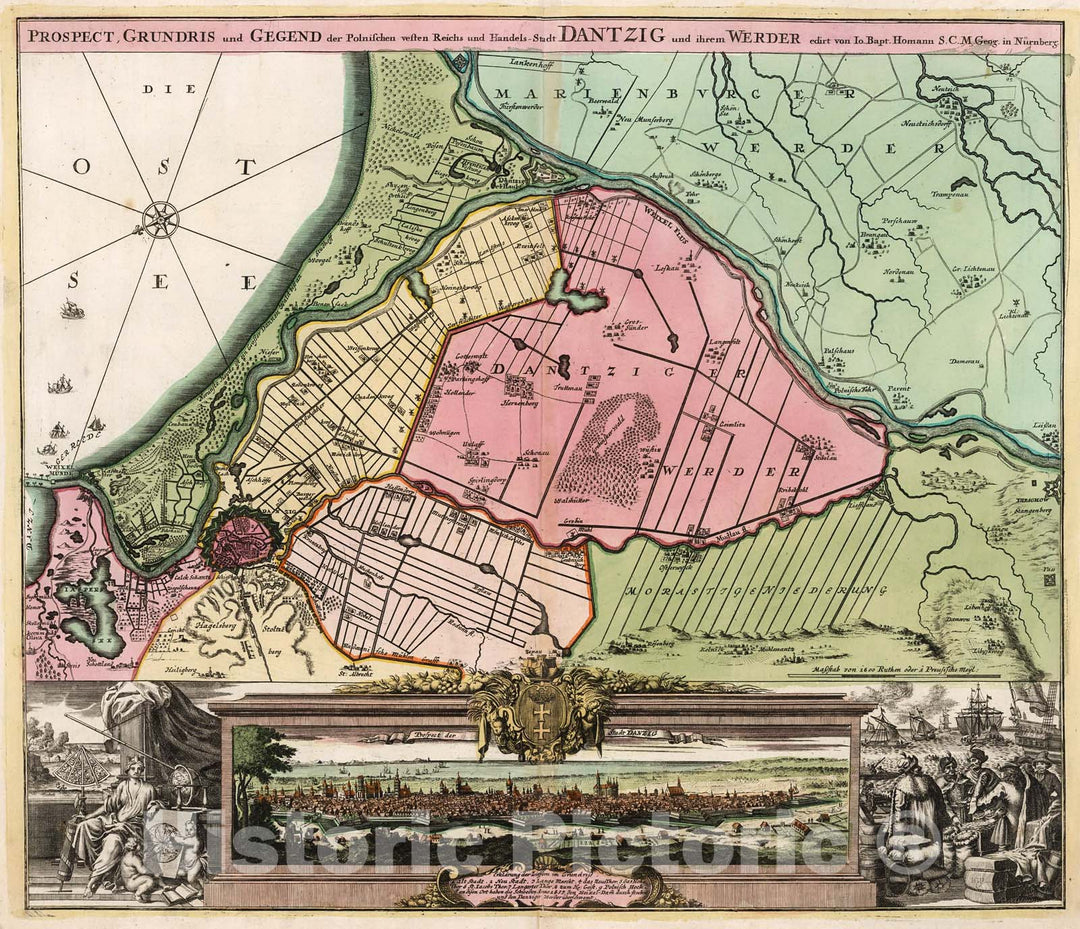 Historic Map : Dantzig., 1716, Vintage Wall Decor – Historic Pictoric