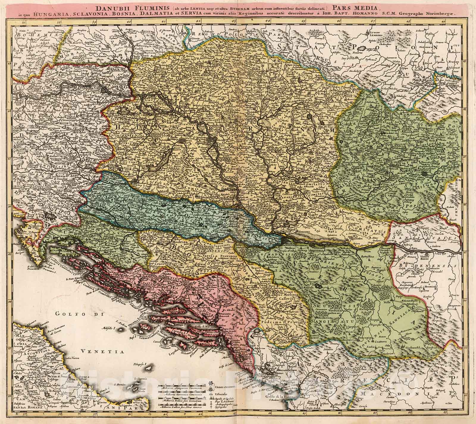 Historic Map : Danubii Fluminis ... Pars Media., 1716, Vintage Wall Decor
