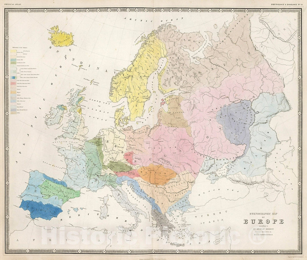 Historic Map : Ethnographic Map of Europe., 1850, Vintage Wall Decor