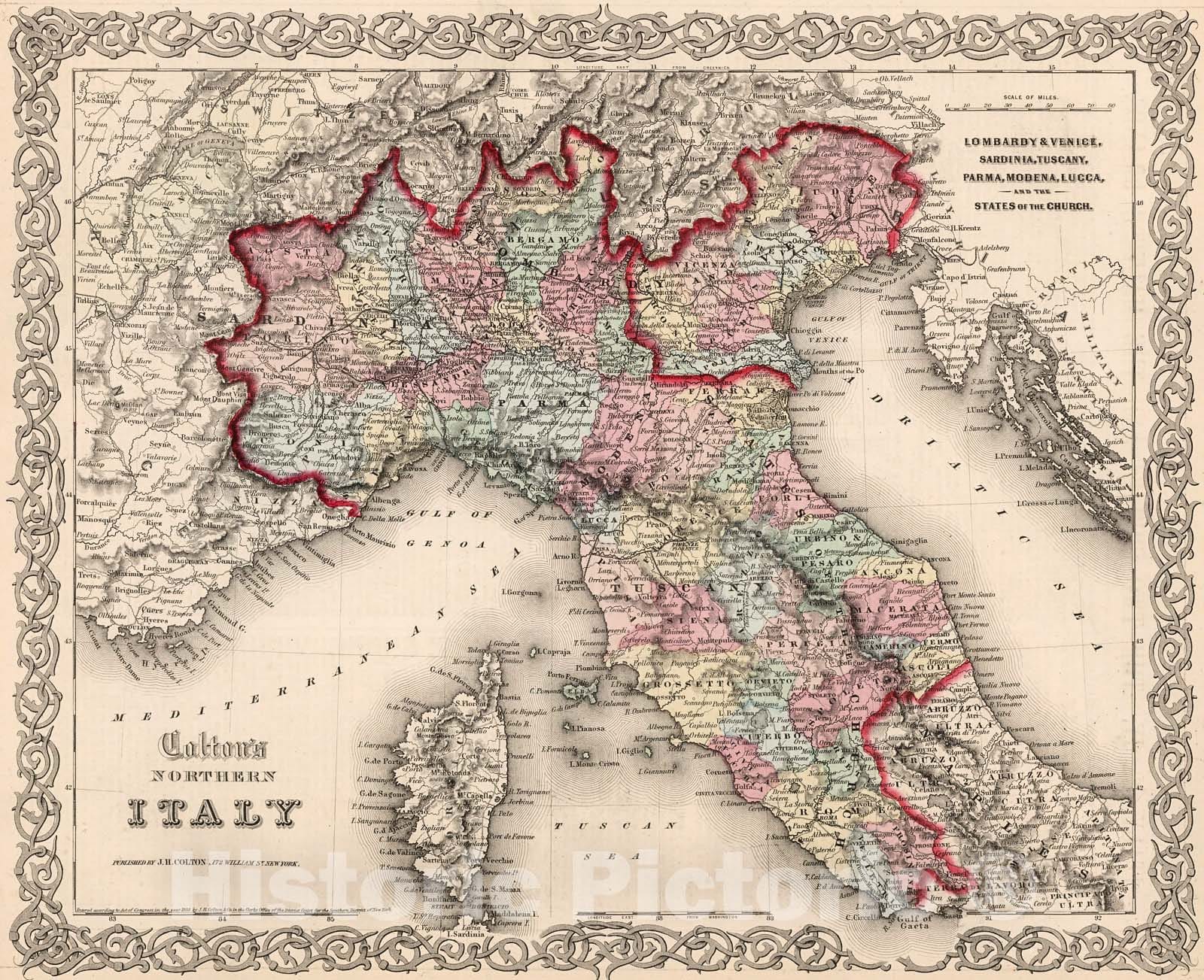 Historic Map : Northern Italy., 1861, Vintage Wall Decor