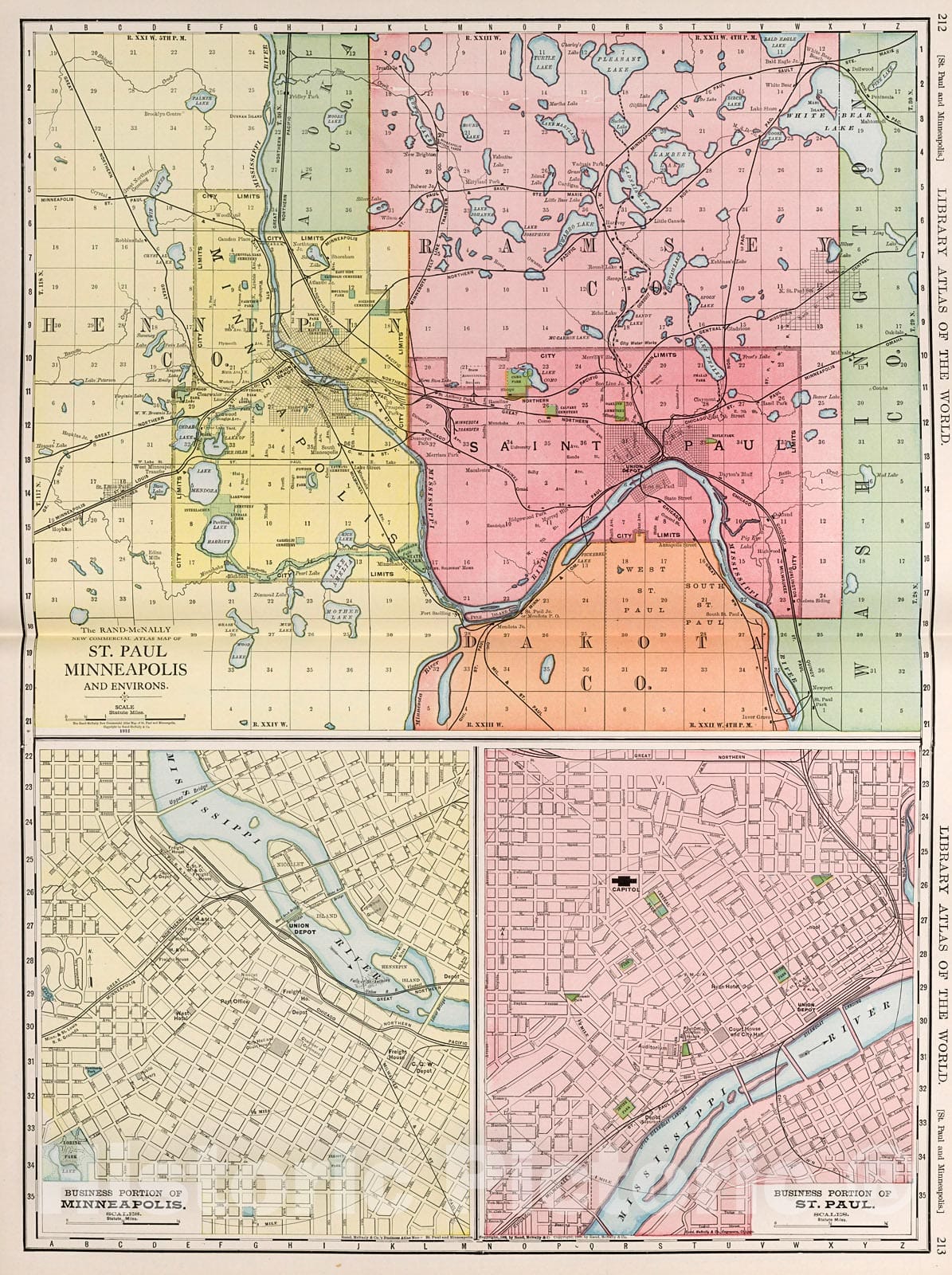 Historic Map : St. Paul, Minneapolis., 1912, Vintage Wall Decor