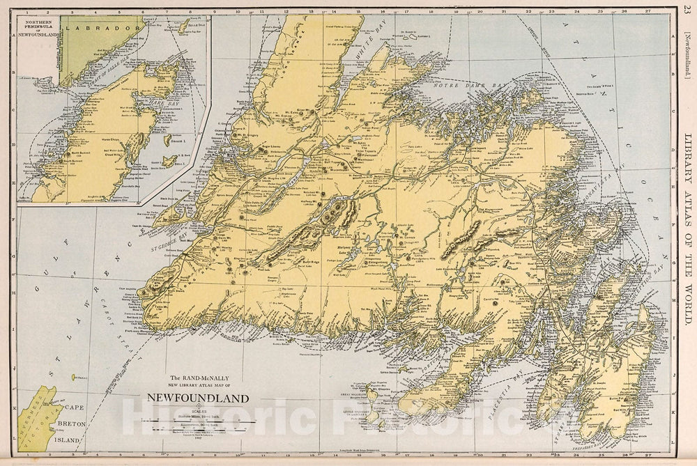 Historic Map : Newfoundland., 1912, Vintage Wall Decor