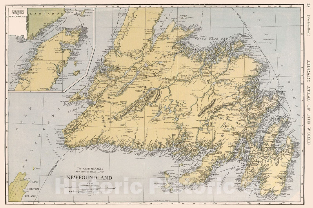 Historic Map : Newfoundland., 1912, Vintage Wall Decor