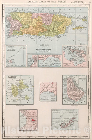 Historic Map : Porto Rico ... Guadeloupe ... Port Ponce ... Barbados ... Mayaguez ... Bermuda Islands ... Port San Juan., 1912, Vintage Wall Decor