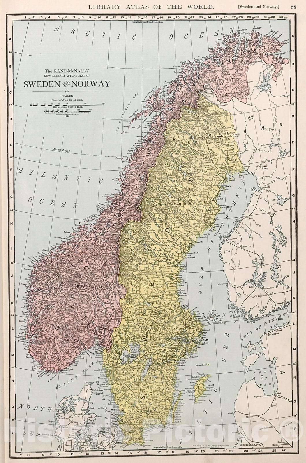 Historic Map : Norway and Sweden., 1912, Vintage Wall Decor
