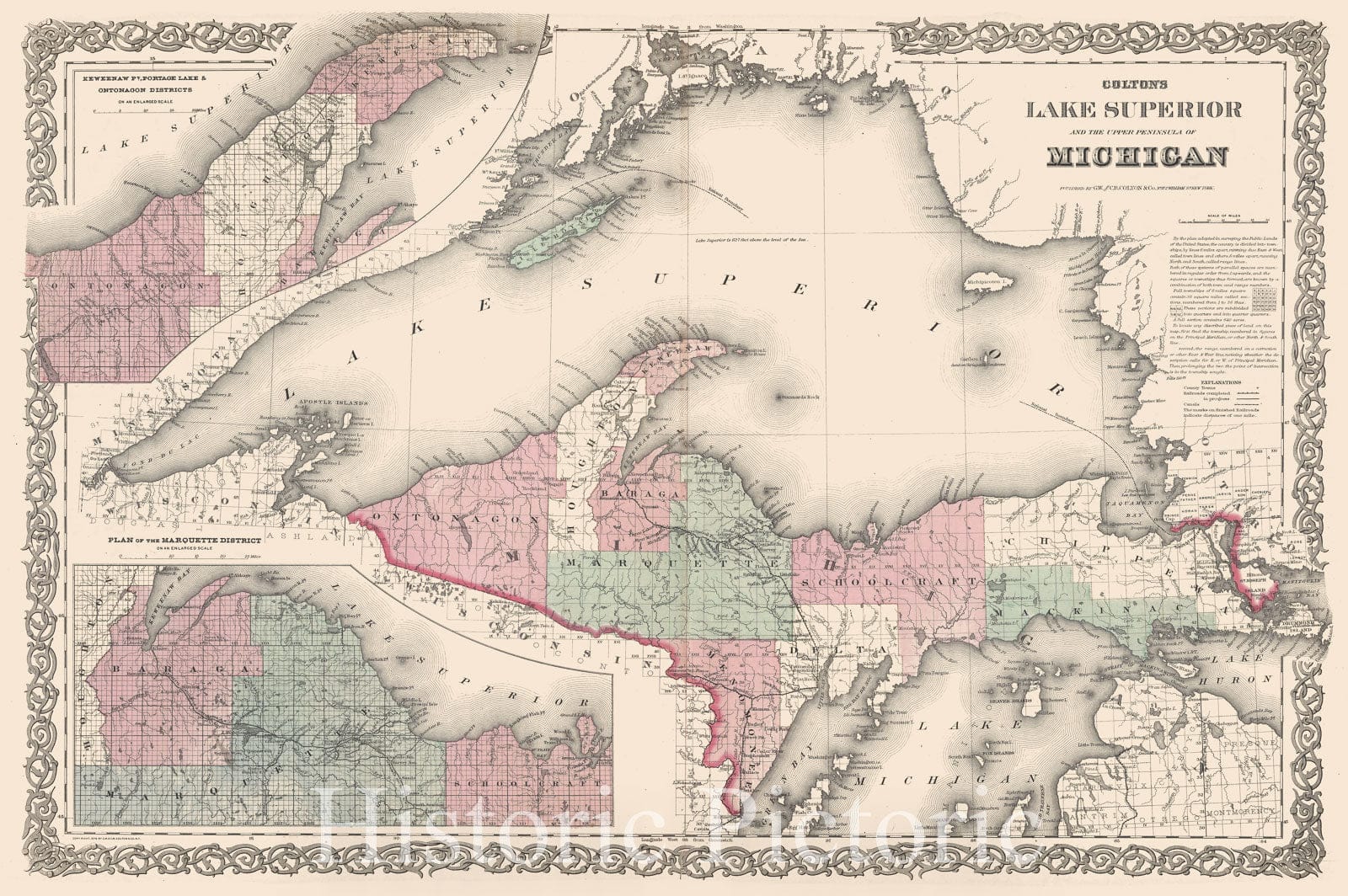 Historic Map : Lake Superior and the Upper Peninsula of Michigan., 1880, Vintage Wall Decor