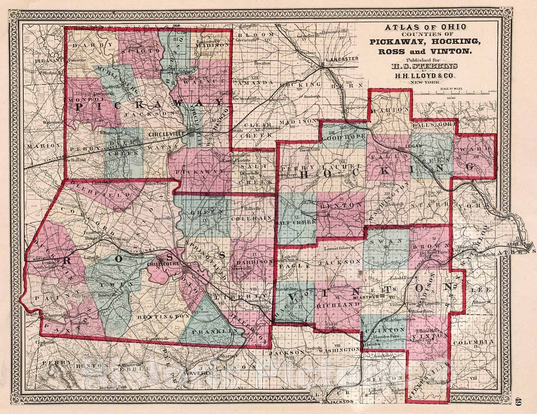 Historic Map : Counties of Pickaway, Hocking, Ross and Vinton, 1868, Vintage Wall Decor