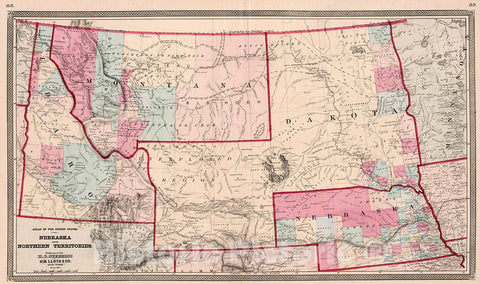 Historic Map : Atlas of the United States. Nebraska and Northern Territories, 1868, Vintage Wall Decor